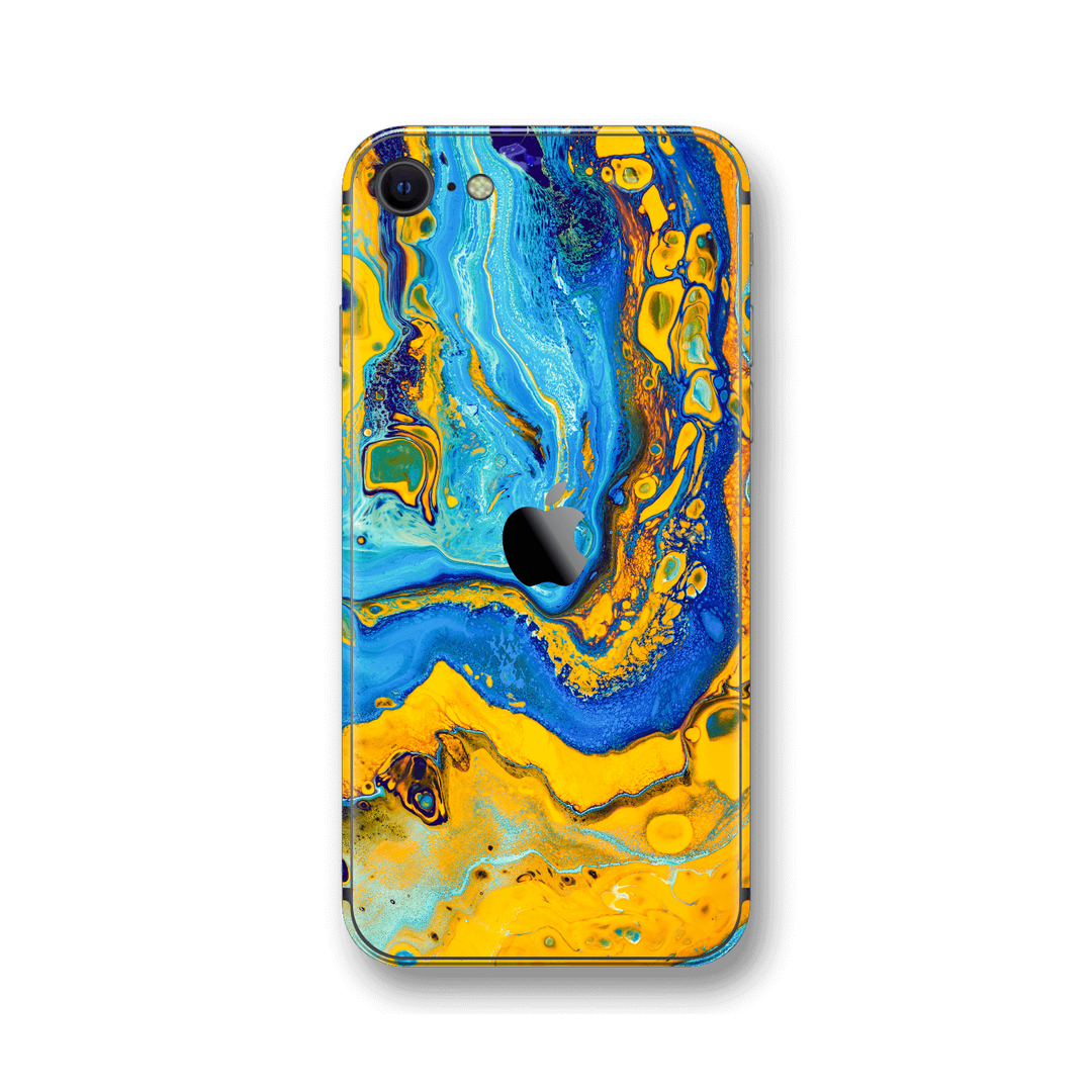 iPhone SE (2020) SIGNATURE Tuscan Sun Yellow Blue Alcohol Ink Paint Skin, Wrap, Decal, Protector, Cover by EasySkinz | EasySkinz.com