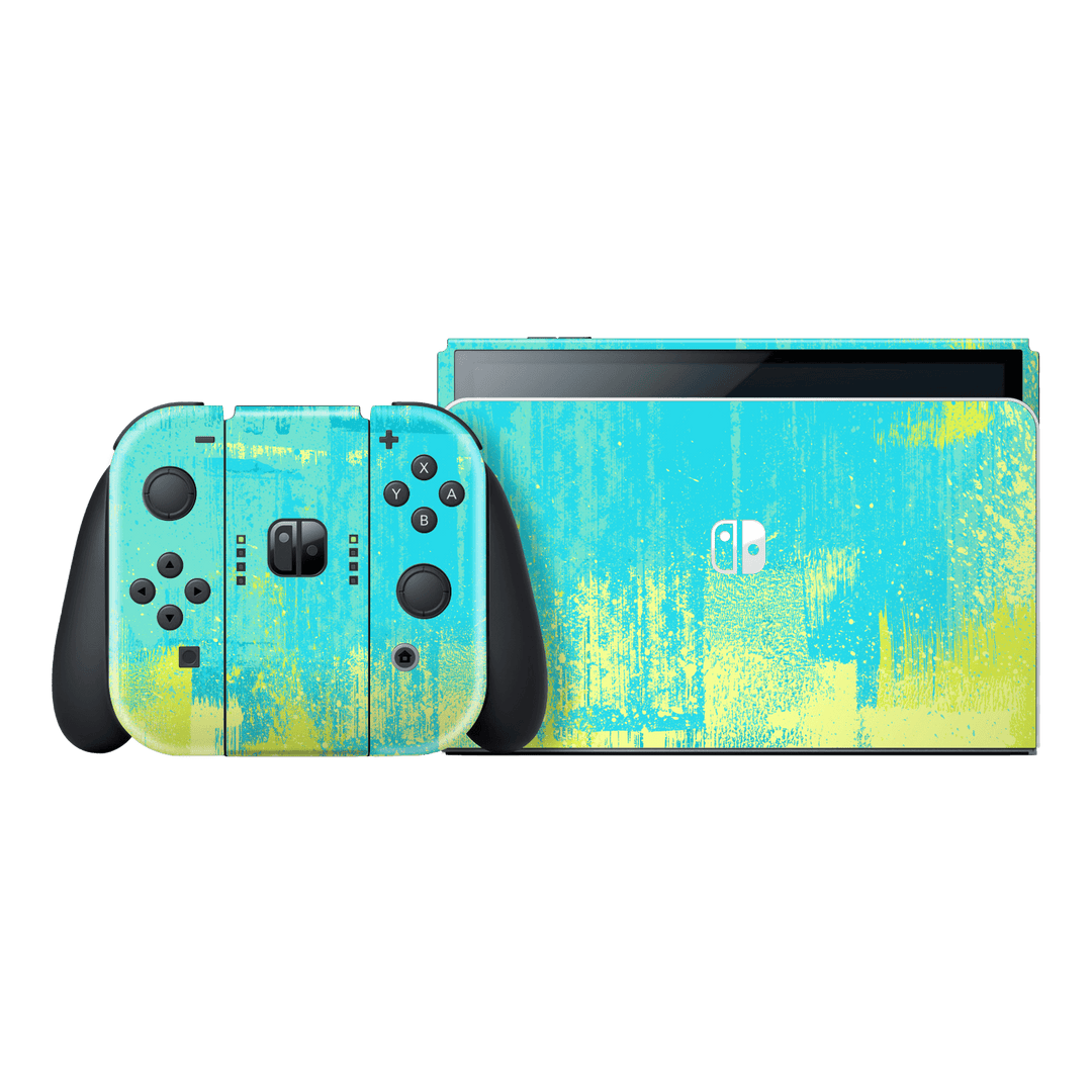 Nintendo Switch OLED Print Printed Custom Signature Soft Blue and Green Painting Skin Wrap Sticker Decal Cover Protector by EasySkinz | EasySkinz.com