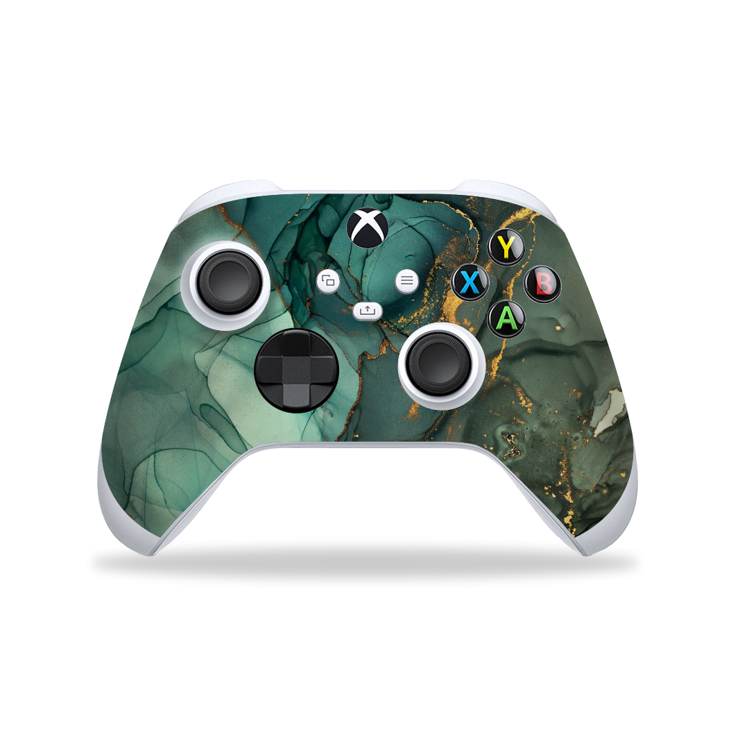 XBOX Series X CONTROLLER Skin - Print Printed Custom Signature AGATE GEODE Royal Green-Gold Skin, Wrap, Decal, Protector, Cover by EasySkinz | EasySkinz.com