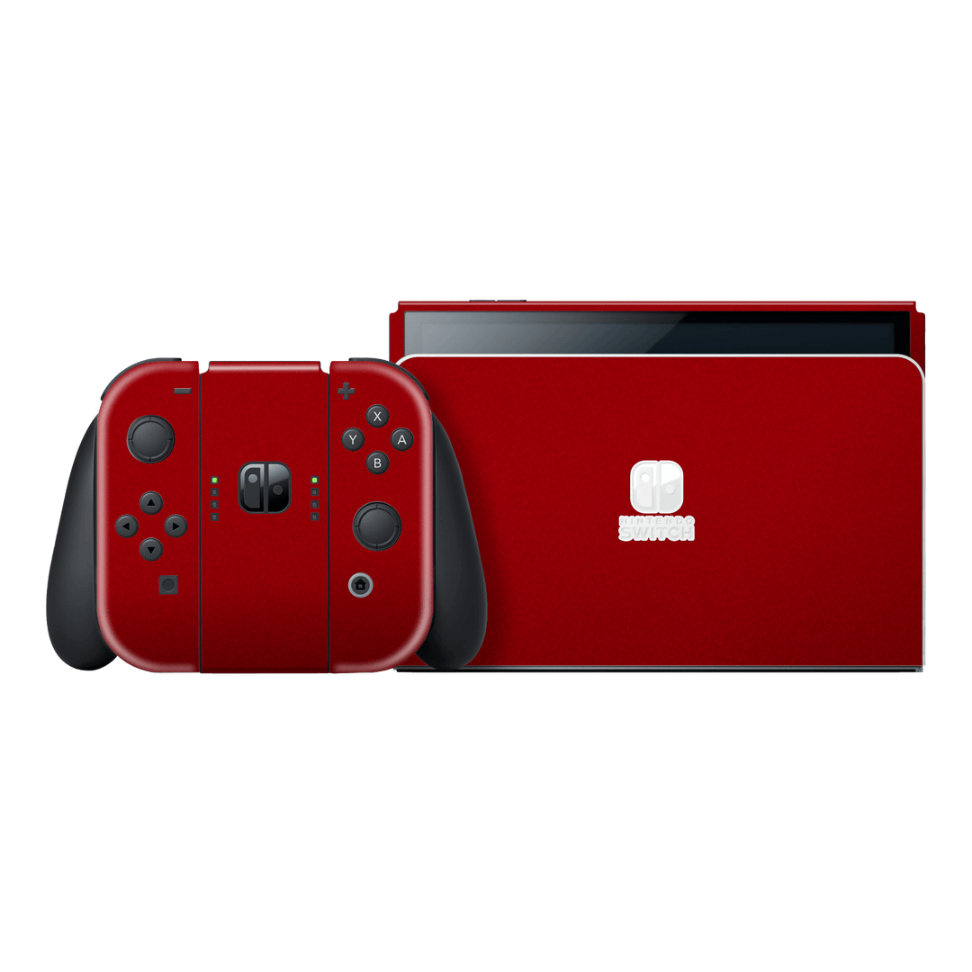 Nintendo Switch OLED Racing Red Metallic Gloss Finish Skin Wrap Sticker Decal Cover Protector by EasySkinz | EasySkinz.com
