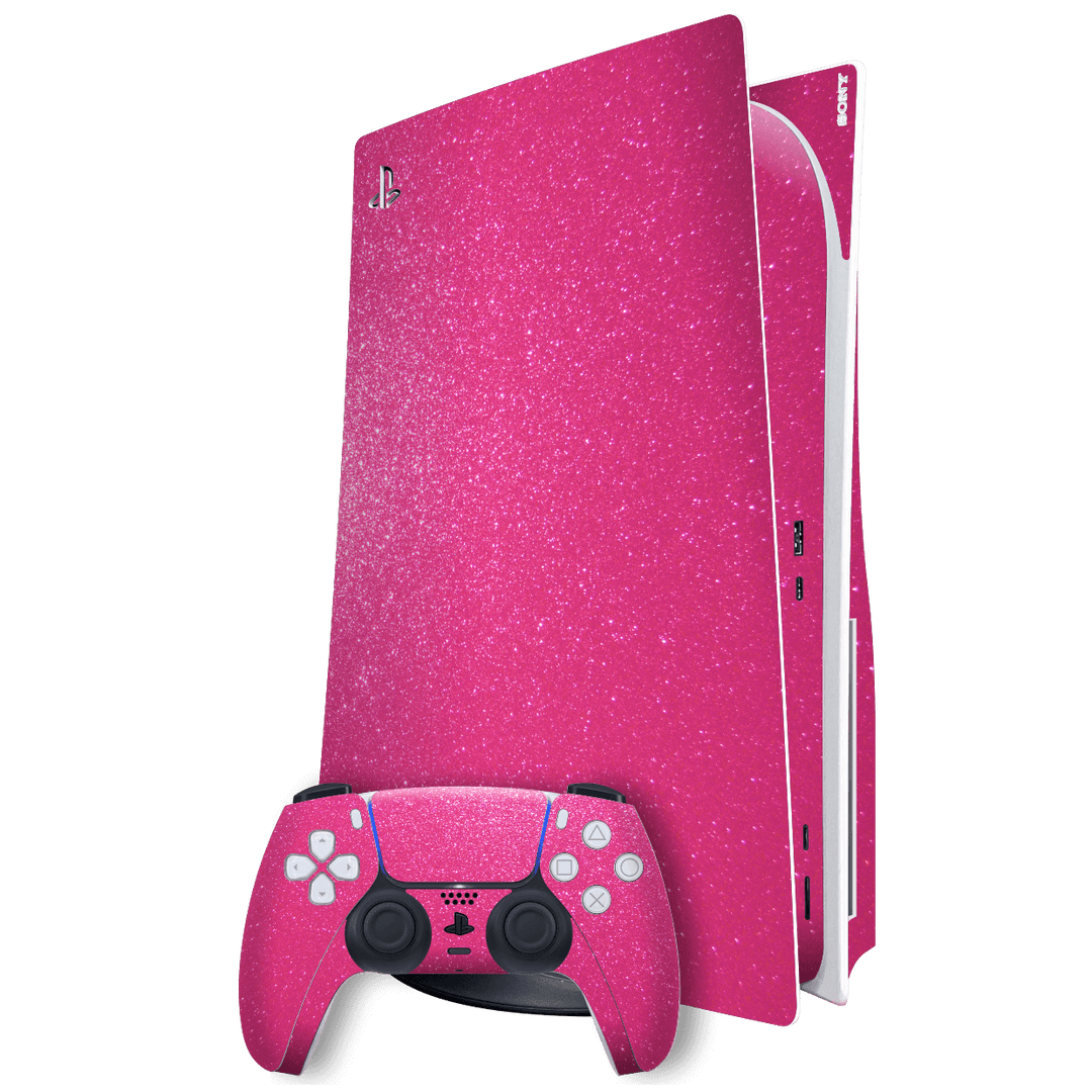Playstation 5 (PS5) DISC Edition Diamond Candy Magenta Shimmering Sparkling Glitter Skin Wrap Sticker Decal Cover Protector by EasySkinz | EasySkinz.com